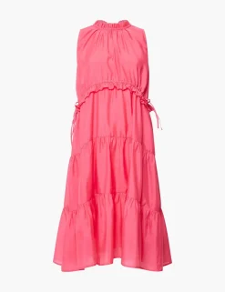 High Neck Ruffle Midi Tiered Dress