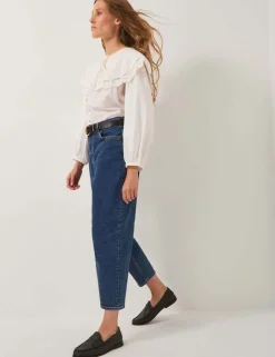High Waisted Barrel Ankle Grazer Jeans
