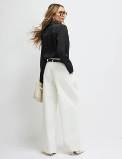 High Waisted Belted Pleated Wide Leg Jeans