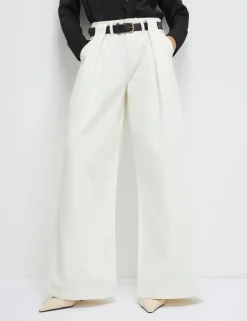 High Waisted Belted Pleated Wide Leg Jeans