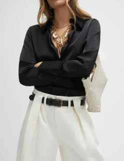 High Waisted Belted Pleated Wide Leg Jeans