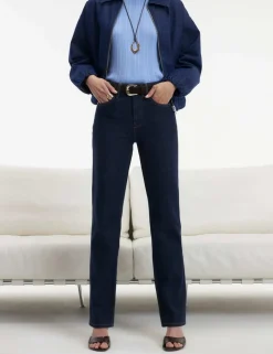 High Waisted Belted Straight Leg Jeans