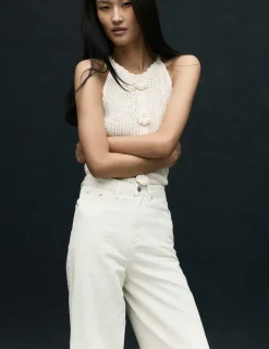 High Waisted Broderie Wide Leg Cropped Jeans