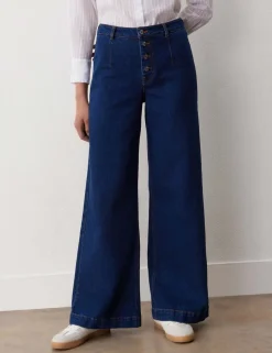 High Waisted Button Front Wide Leg Jeans