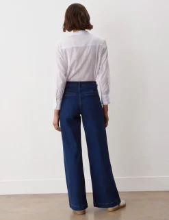 High Waisted Button Front Wide Leg Jeans