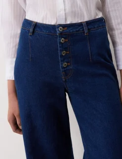 High Waisted Button Front Wide Leg Jeans