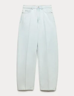 High Waisted Crease Front Barrel Jeans