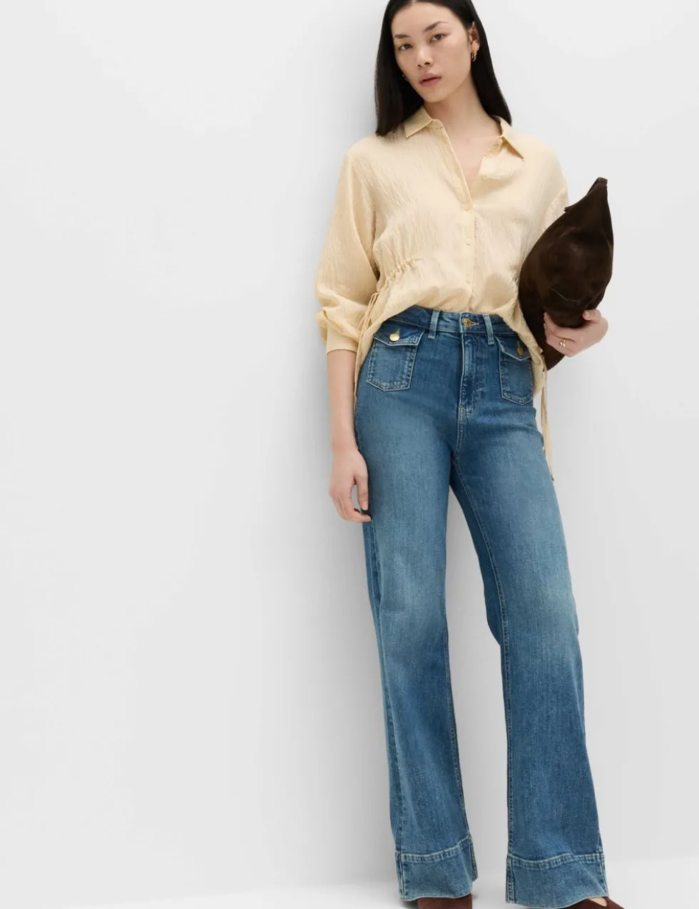 High Waisted Patch Pocket Flared Jeans