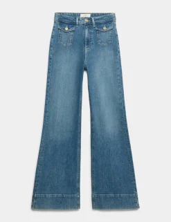 High Waisted Patch Pocket Flared Jeans