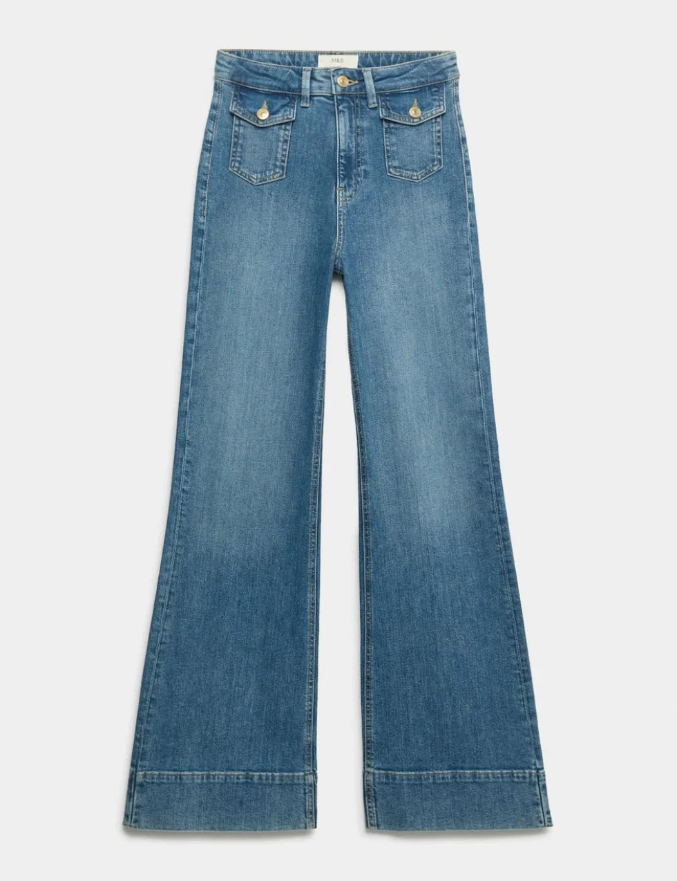 High Waisted Patch Pocket Flared Jeans