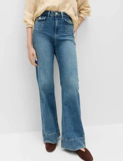 High Waisted Patch Pocket Flared Jeans