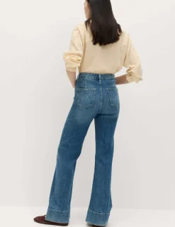 High Waisted Patch Pocket Flared Jeans