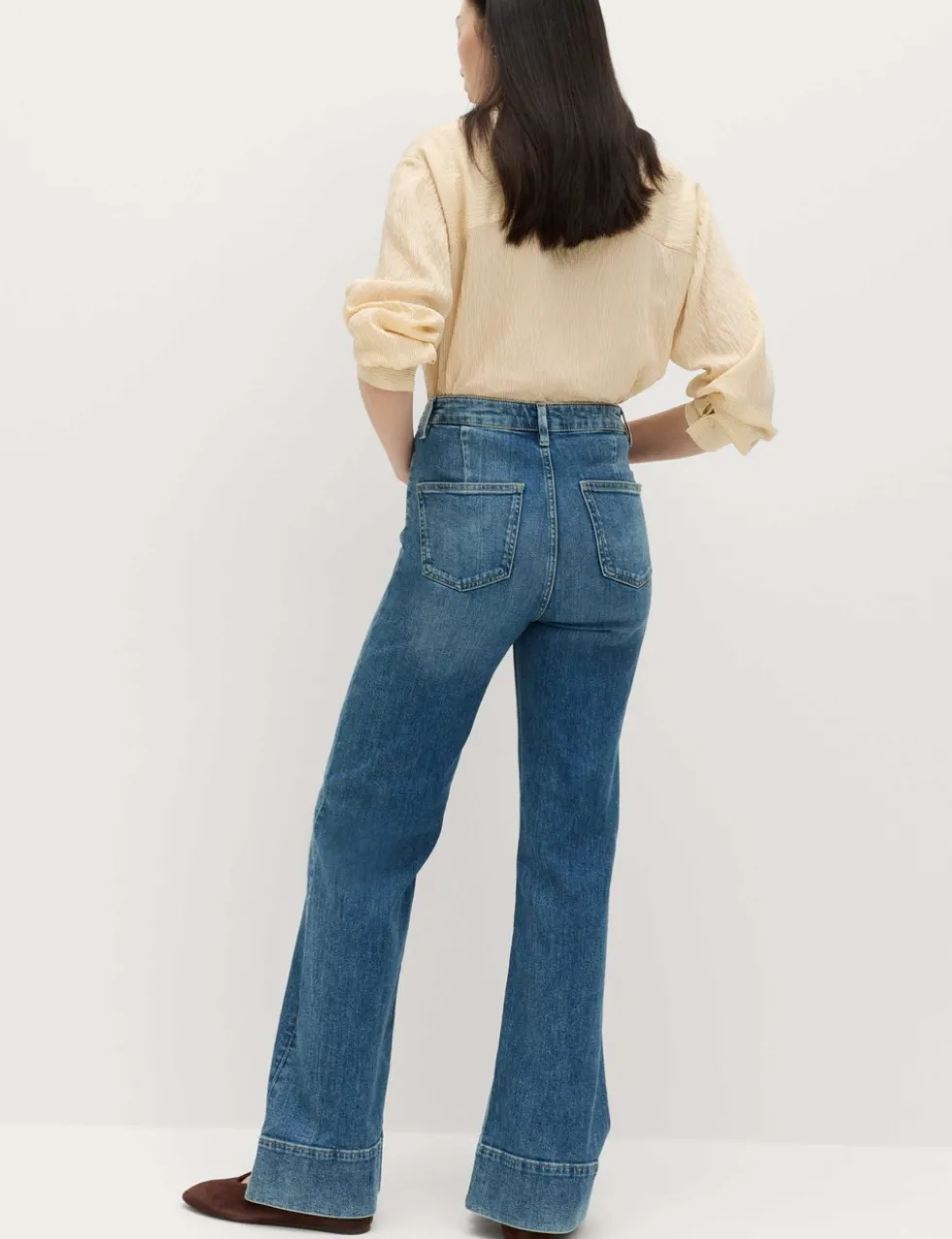 High Waisted Patch Pocket Flared Jeans