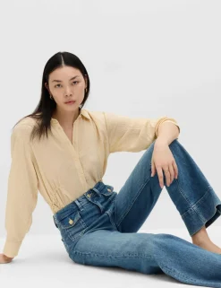 High Waisted Patch Pocket Flared Jeans