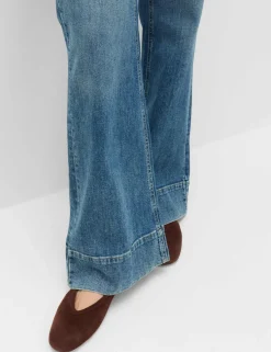 High Waisted Patch Pocket Flared Jeans