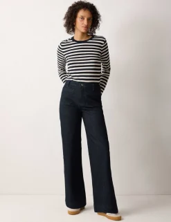 High Waisted Patch Pocket Wide Leg Jeans