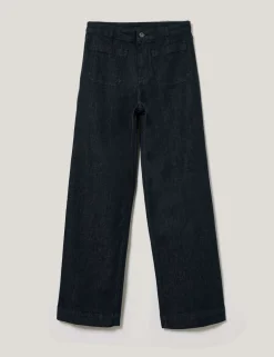 High Waisted Patch Pocket Wide Leg Jeans