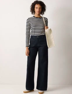 High Waisted Patch Pocket Wide Leg Jeans
