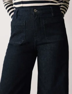 High Waisted Patch Pocket Wide Leg Jeans