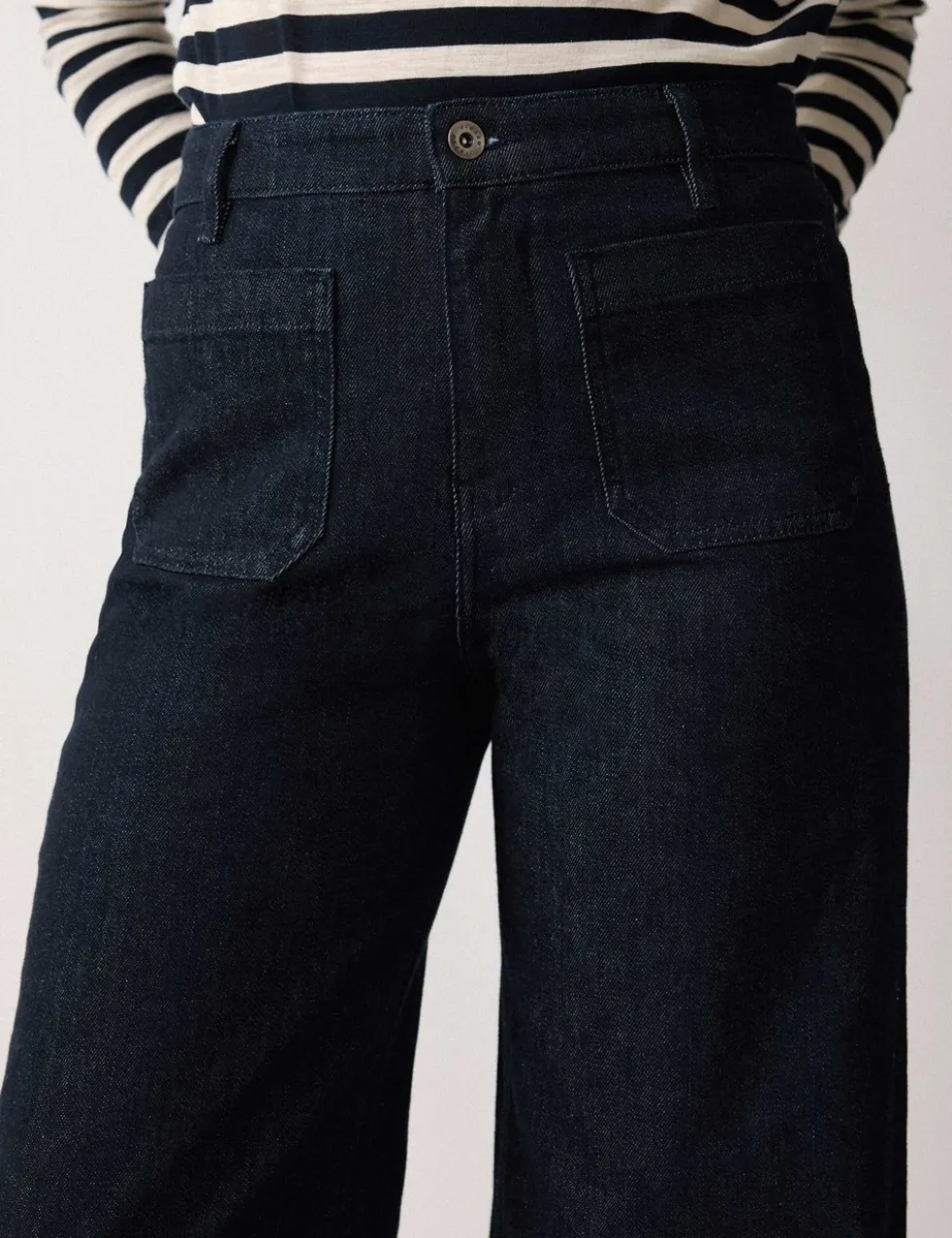 High Waisted Patch Pocket Wide Leg Jeans