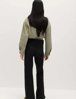 High Waisted Patch Pocket Flared Jeans