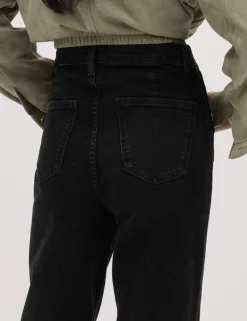 High Waisted Patch Pocket Flared Jeans