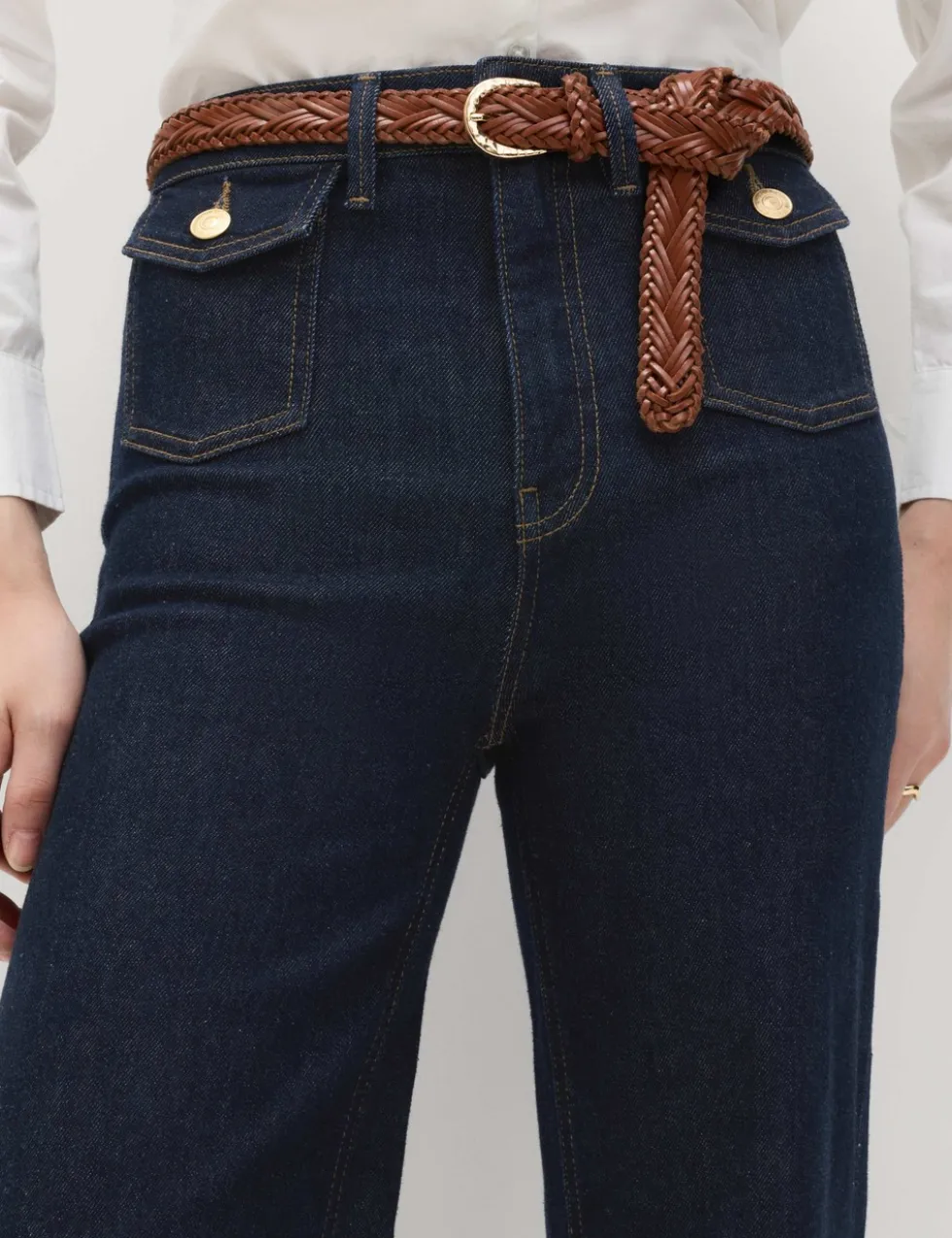 High Waisted Patch Pocket Flared Jeans