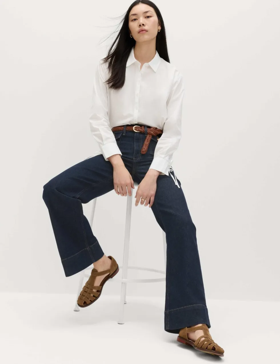 High Waisted Patch Pocket Flared Jeans