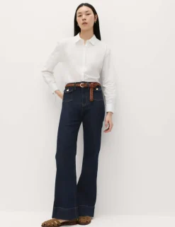 High Waisted Patch Pocket Flared Jeans