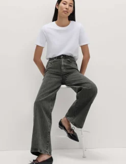 High Waisted Pinstripe Wide Leg Jeans