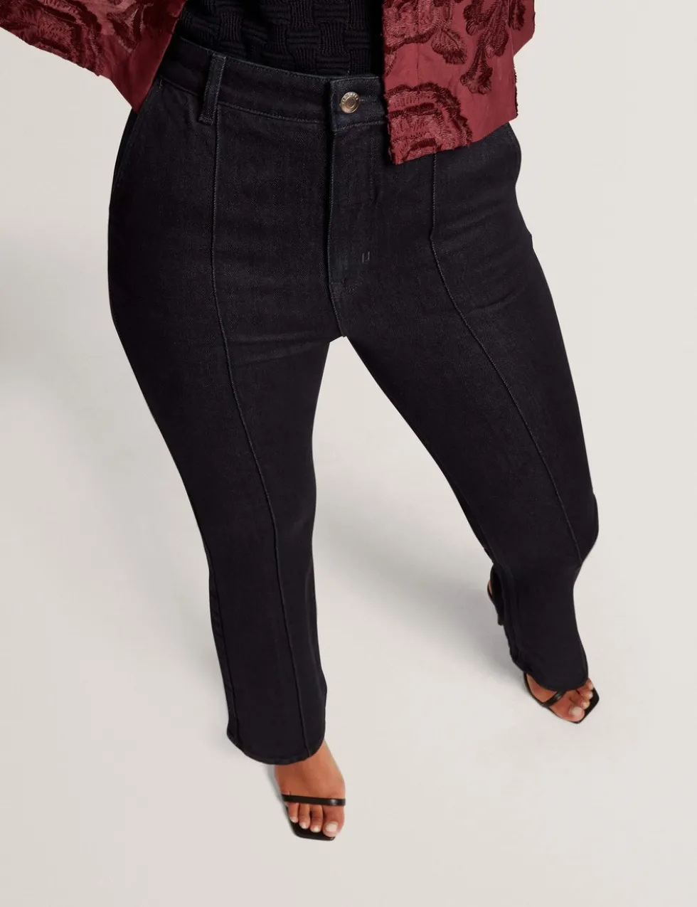 High Waisted Pintuck Flared Jeans