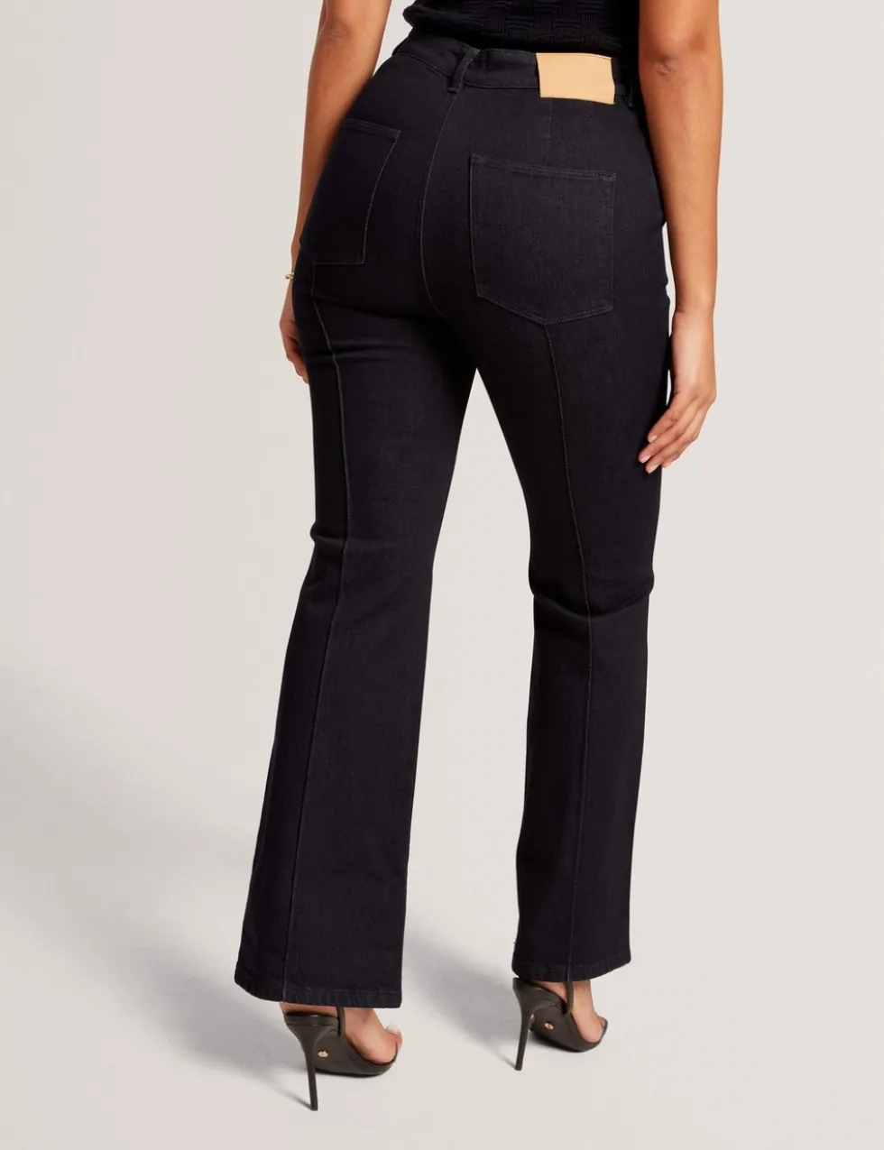 High Waisted Pintuck Flared Jeans