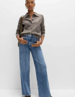 High Waisted Pintuck Wide Leg Jeans
