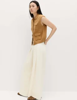 High Waisted Pleated Palazzo Jeans