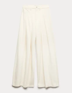 High Waisted Pleated Palazzo Jeans
