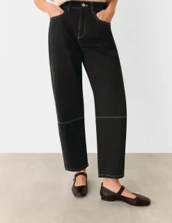 High Waisted Slim Barrel Ankle Grazer Jeans