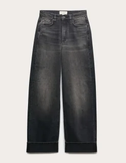 High Waisted Straight Leg Turn Up Jeans