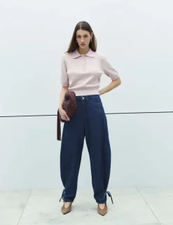 High Waisted Tie Detail Balloon Leg Jeans