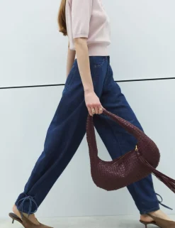 High Waisted Tie Detail Balloon Leg Jeans