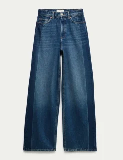 High Waisted Two Tone Wide Leg Jeans