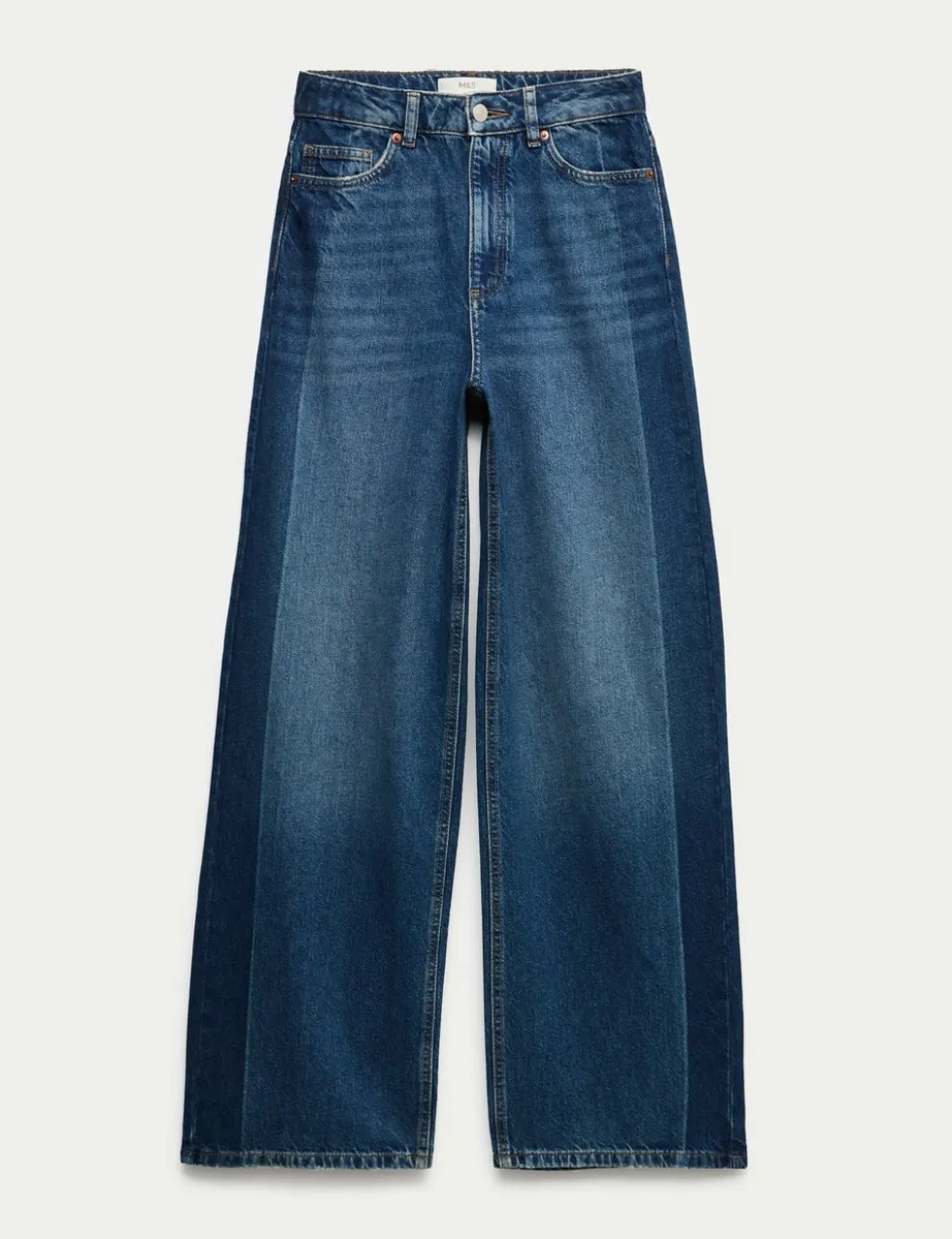 High Waisted Two Tone Wide Leg Jeans