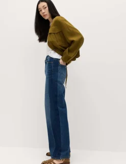 High Waisted Two Tone Wide Leg Jeans