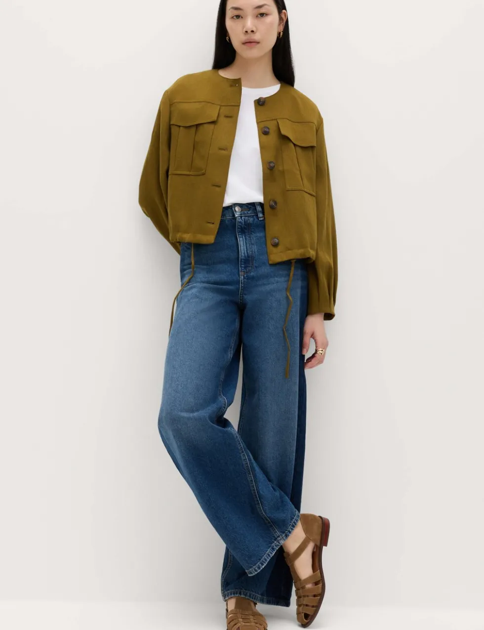 High Waisted Two Tone Wide Leg Jeans