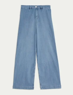 High Waisted Wide Leg Ankle Grazer Jeans