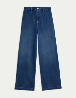 High Waisted Wide Leg Ankle Grazer Jeans