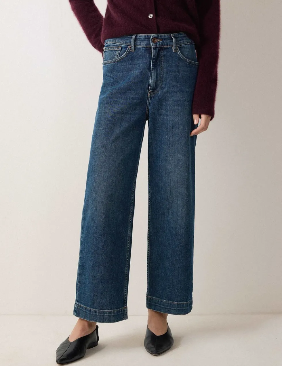 High Waisted Wide Leg Ankle Grazer Jeans
