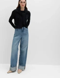 High Waisted Wide Leg Turn Up Jeans