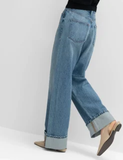 High Waisted Wide Leg Turn Up Jeans
