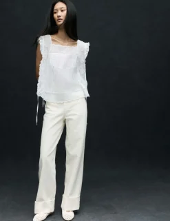 High Waisted Wide Leg Turn Up Jeans