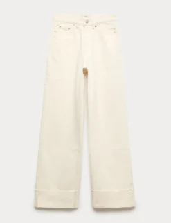High Waisted Wide Leg Turn Up Jeans